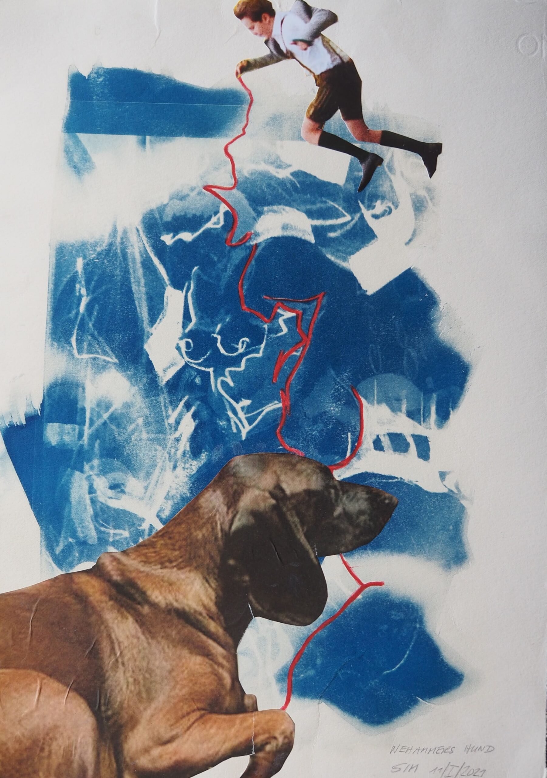 Nehammers Hund, 2022, Cyanocollage, 50 x 40 cm